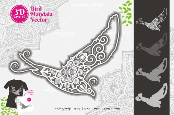 Bird Mandala 5 3D Layered SVG for Shadow Box Designs