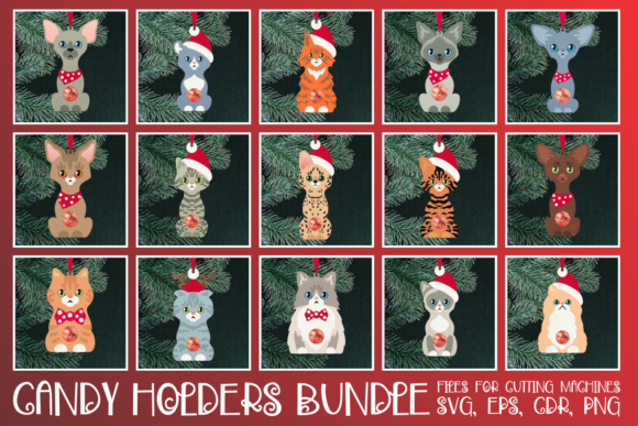 Cats-Candy Holders Bundle SVG: A Festive 3D Design for Christmas Content