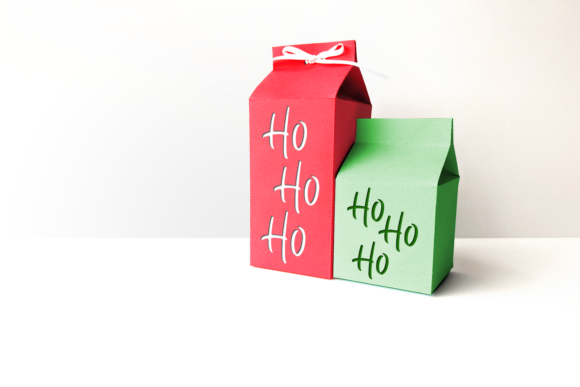 Christmas-Themed 3D SVG Milk Carton Boxes with Ho Ho Ho Cutout Design