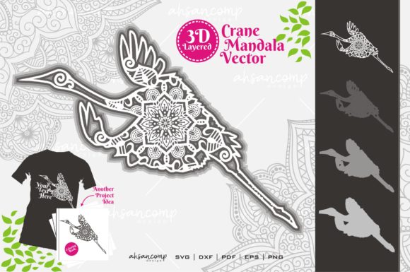 Crane Mandala Vector 4 3D Layered: A 3D SVG Shadow Box Design for Artful Branding